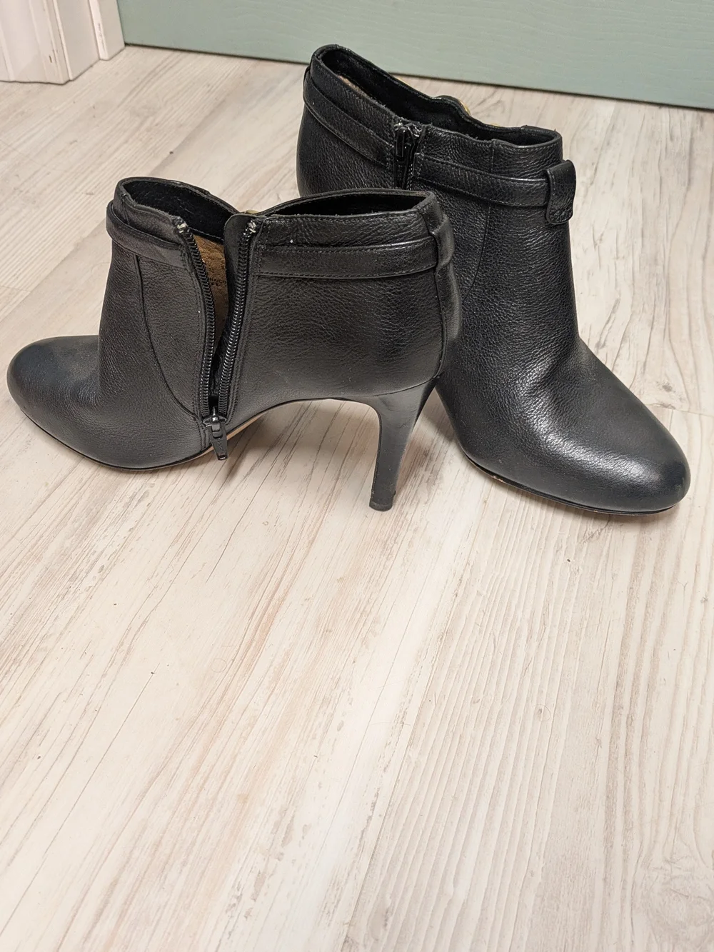 Coach Black Leather Ankle Boots with Gold Accent - Women